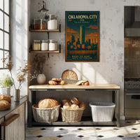 Oklahoma City Skyline Vintage Travel Poster Art