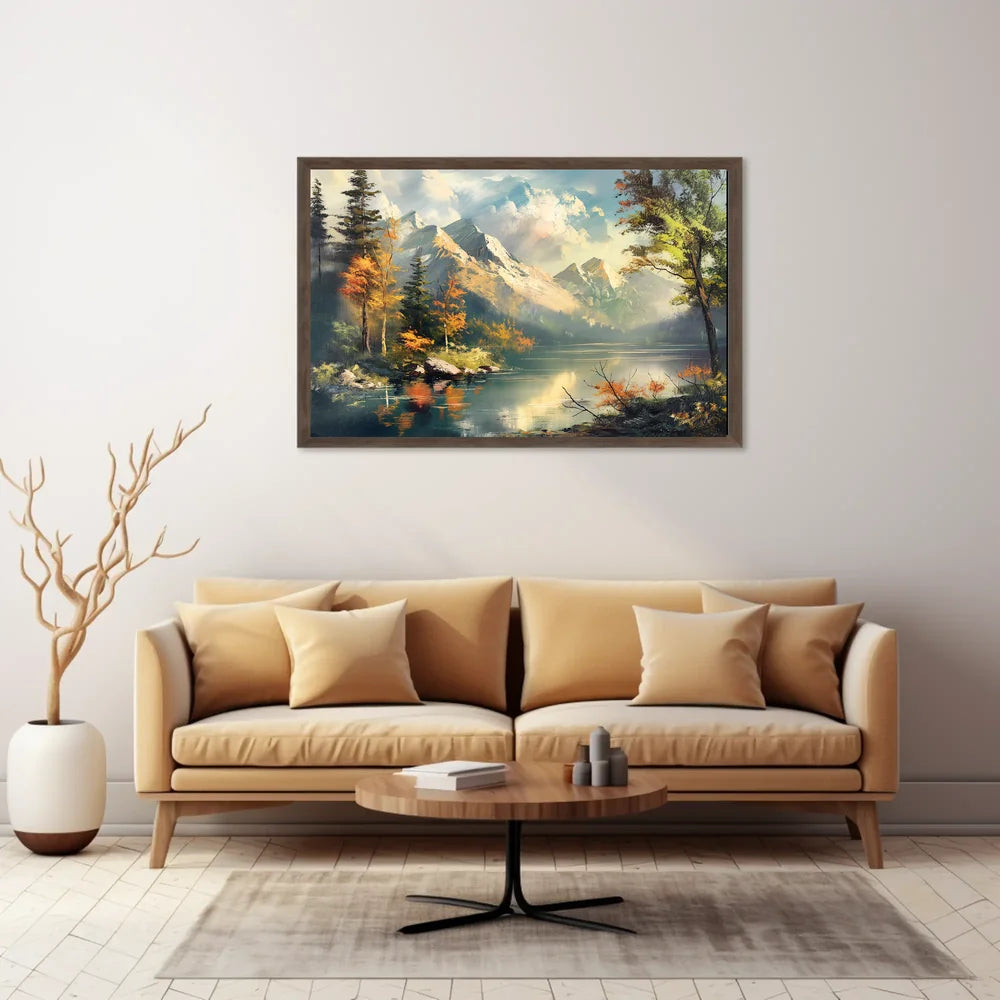 Serene Mountain Landscape Autumn Impressionistic Art Poster