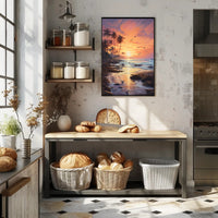 Tropical Sunrise Beach Scene: Abstract, Artistic Poster