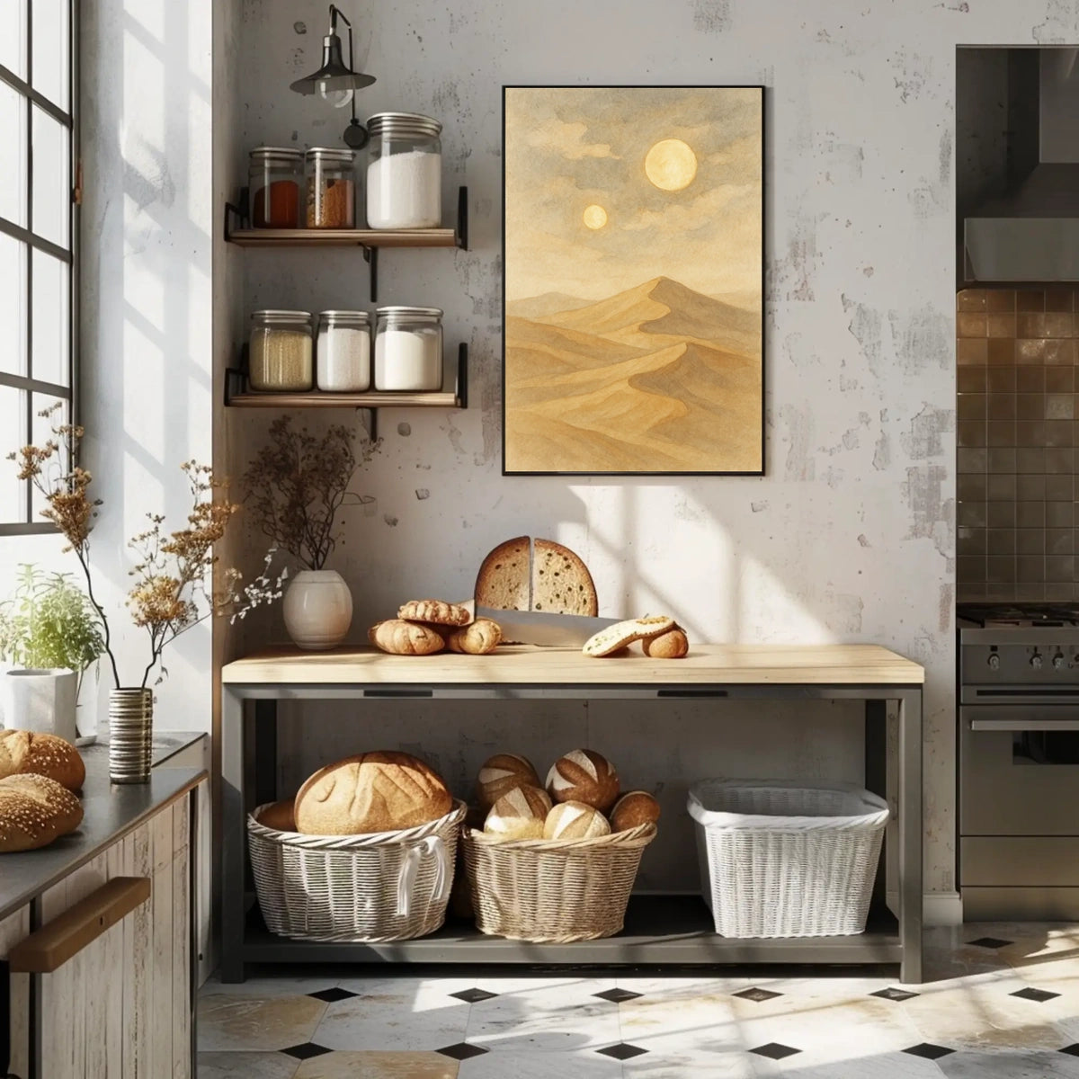 Twin Suns Over Desert Landscape Poster