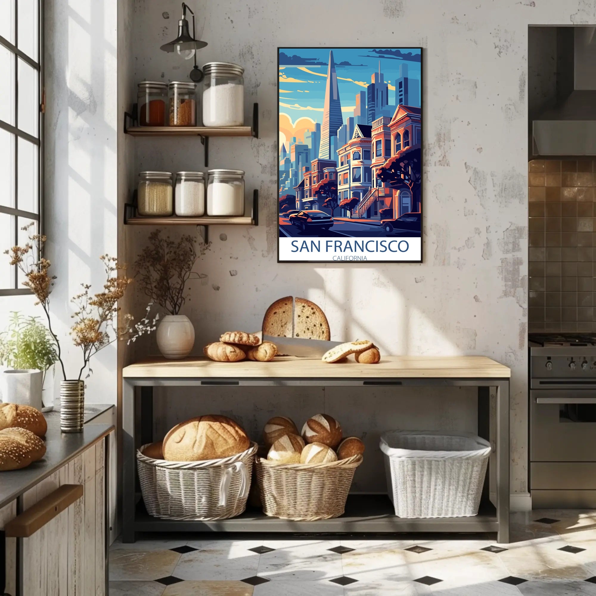 Vibrant San Francisco Urban Scene Cityscape Art Poster