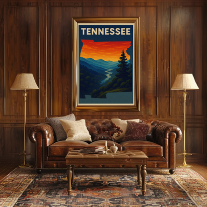 Tennessee Smoky Mountains River Sunset Travel Poster