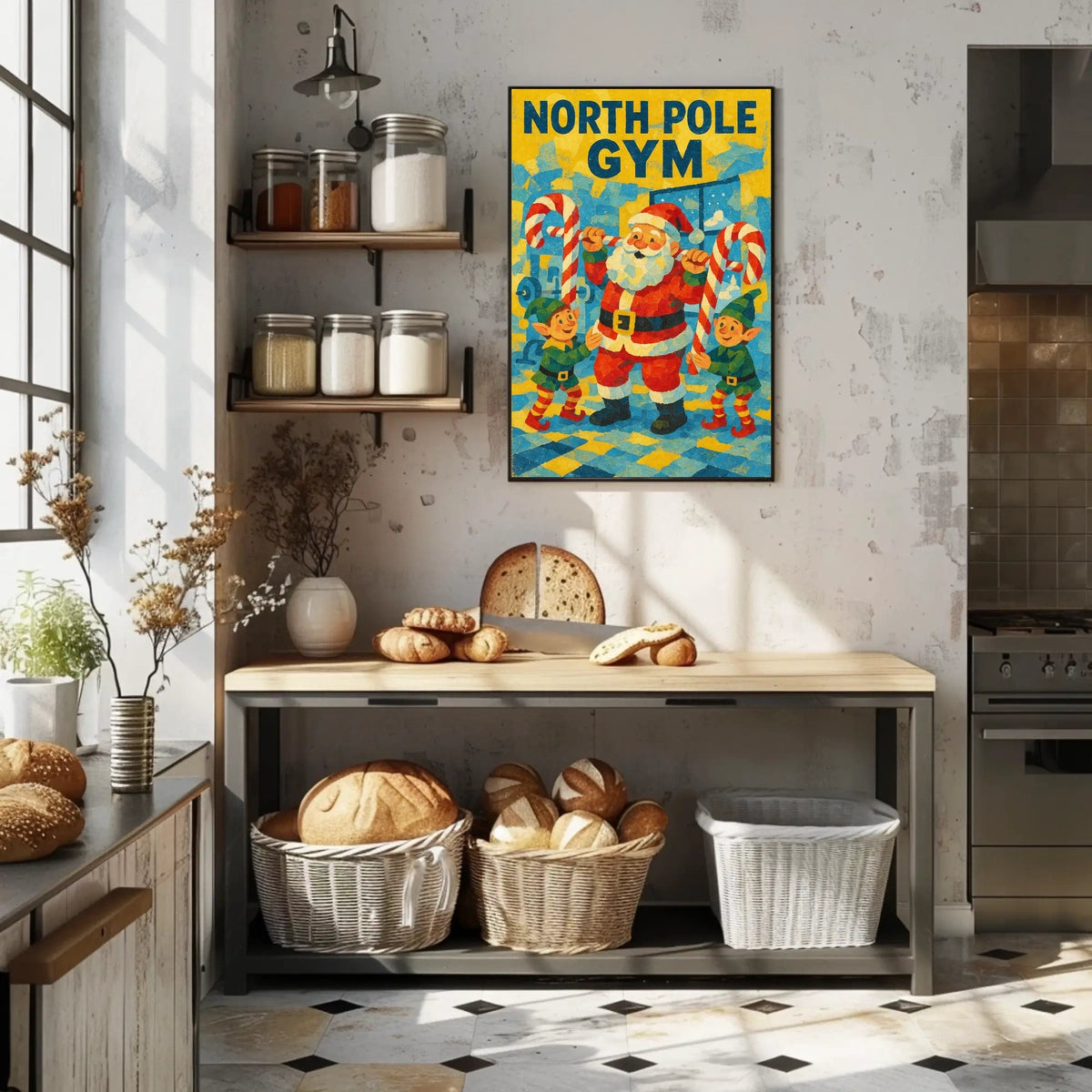 Santa Claus at North Pole Gym Fantasy or Mythology Poster
