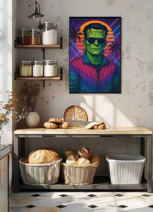Frankenstein Monster Miami Vibes Pop Culture Poster
