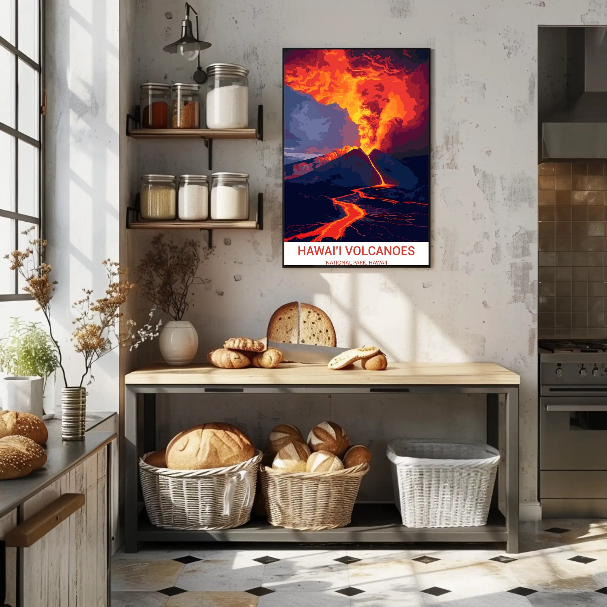 Erupting Volcano Art: Hawai'i National Park Poster