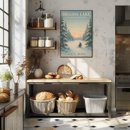 Tranquil Snowy Scene at Higgins Lake Artistic Poster
