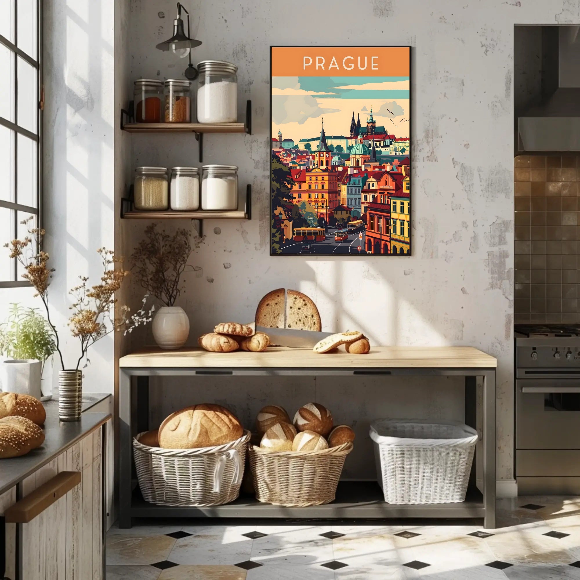 Prague Cityscape Architectural Art Print - Travel Poster