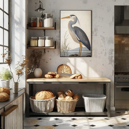 Heron Illustration Poster Elegant Coastal Wall Art