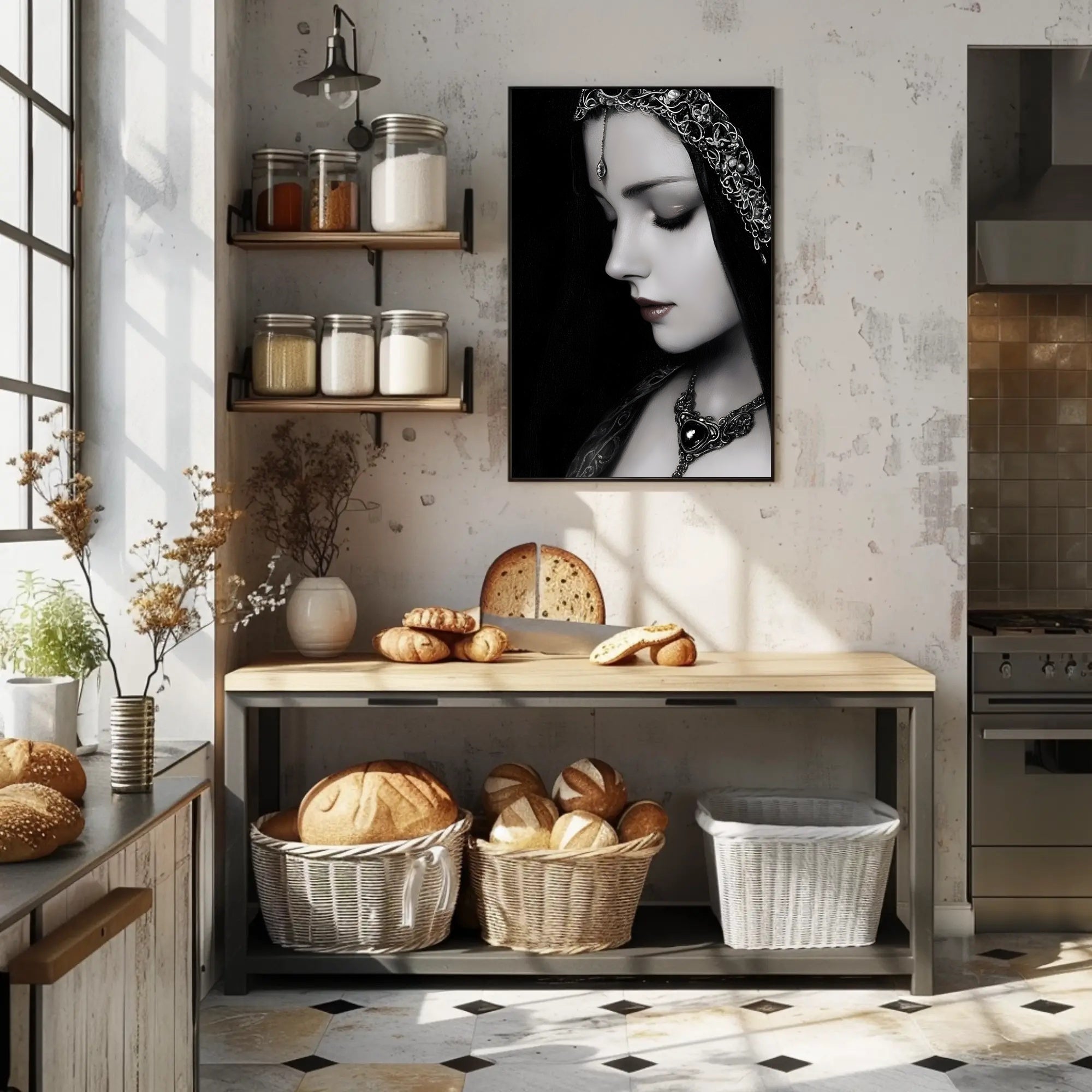 Medieval Elegance: Woman with Silver Jewelry Fantasy Poster PosterGoat