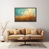 Golden Grass Tranquility: Serene Nature Landscape Poster