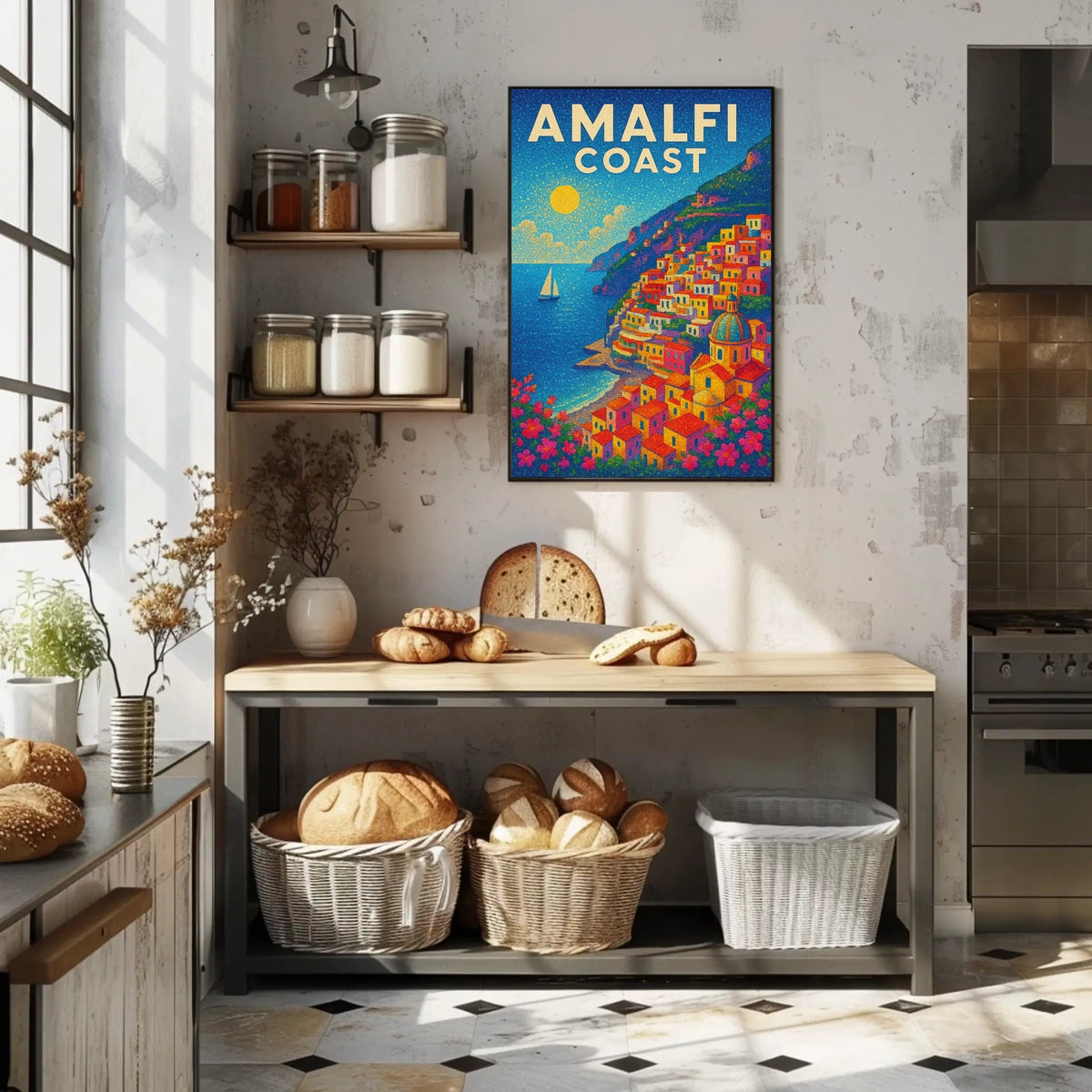 Amalfi Coast Poster Wall Art for Coastal Home Decor