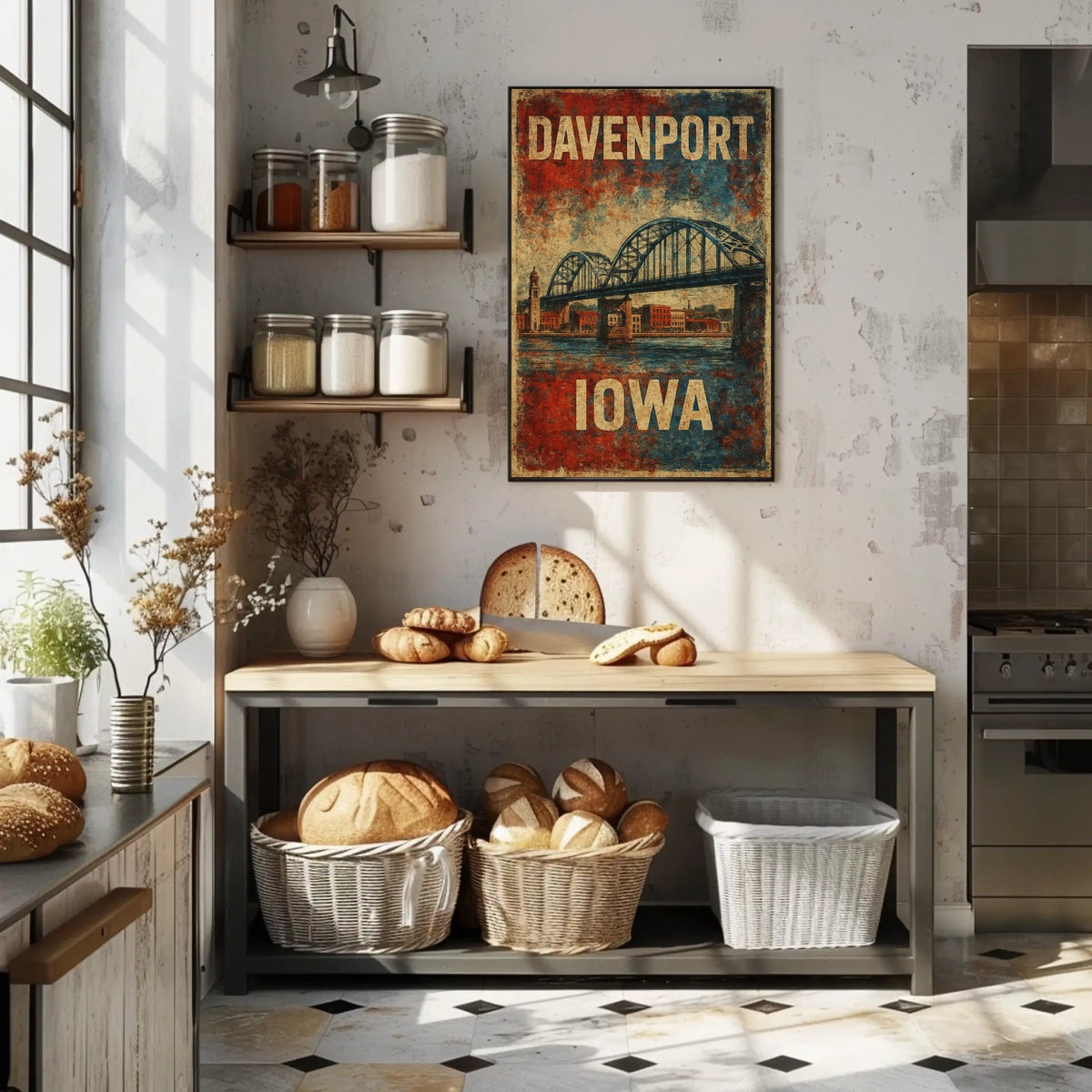 Davenport Iowa Scenic Vintage Cityscape Travel Poster