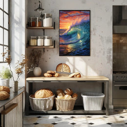 Ocean Wave At Sunset Art Print - Artistic Poster