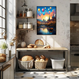 Romantic European Cityscape at Sunset Travel Poster