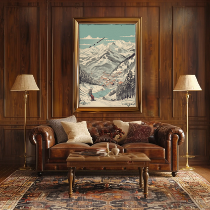 Ski Resort Valley View With Village Travel Poster