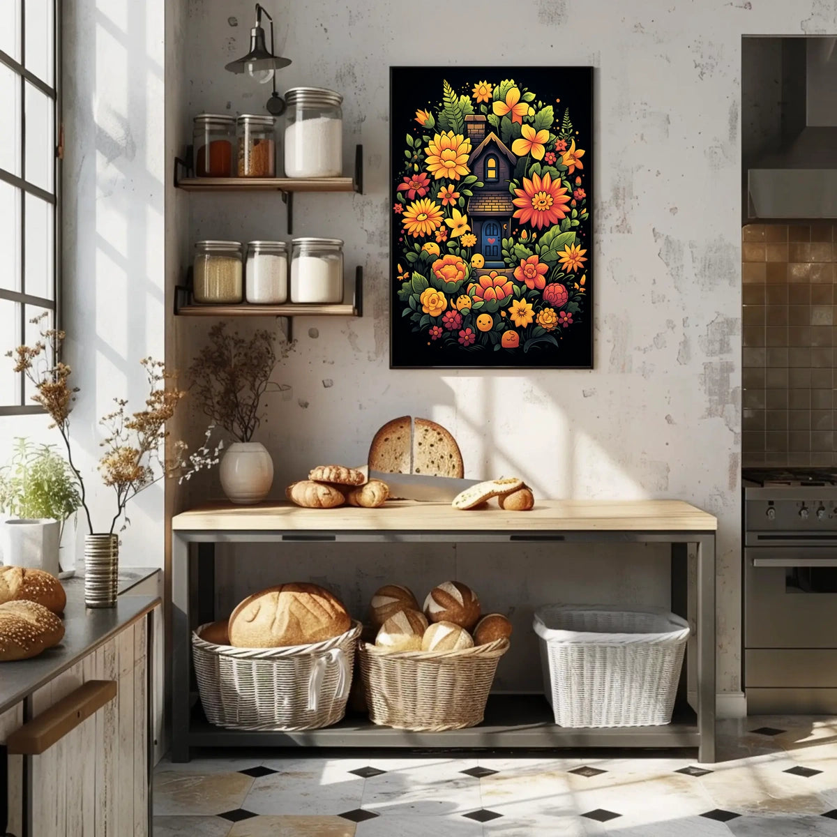 Whimsical Floral Cottage Poster