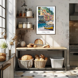 Cinque Terre Watercolor Coastal Scene Travel Poster PosterGoat