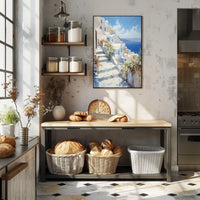 Santorini Sunrise: Greek Coastal Travel Poster