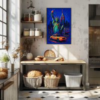 Vibrant New York Cityscape Art with Neon Aesthetic Urban Poster
