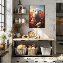 Serene Sheep In Bloom Poster PosterGoat