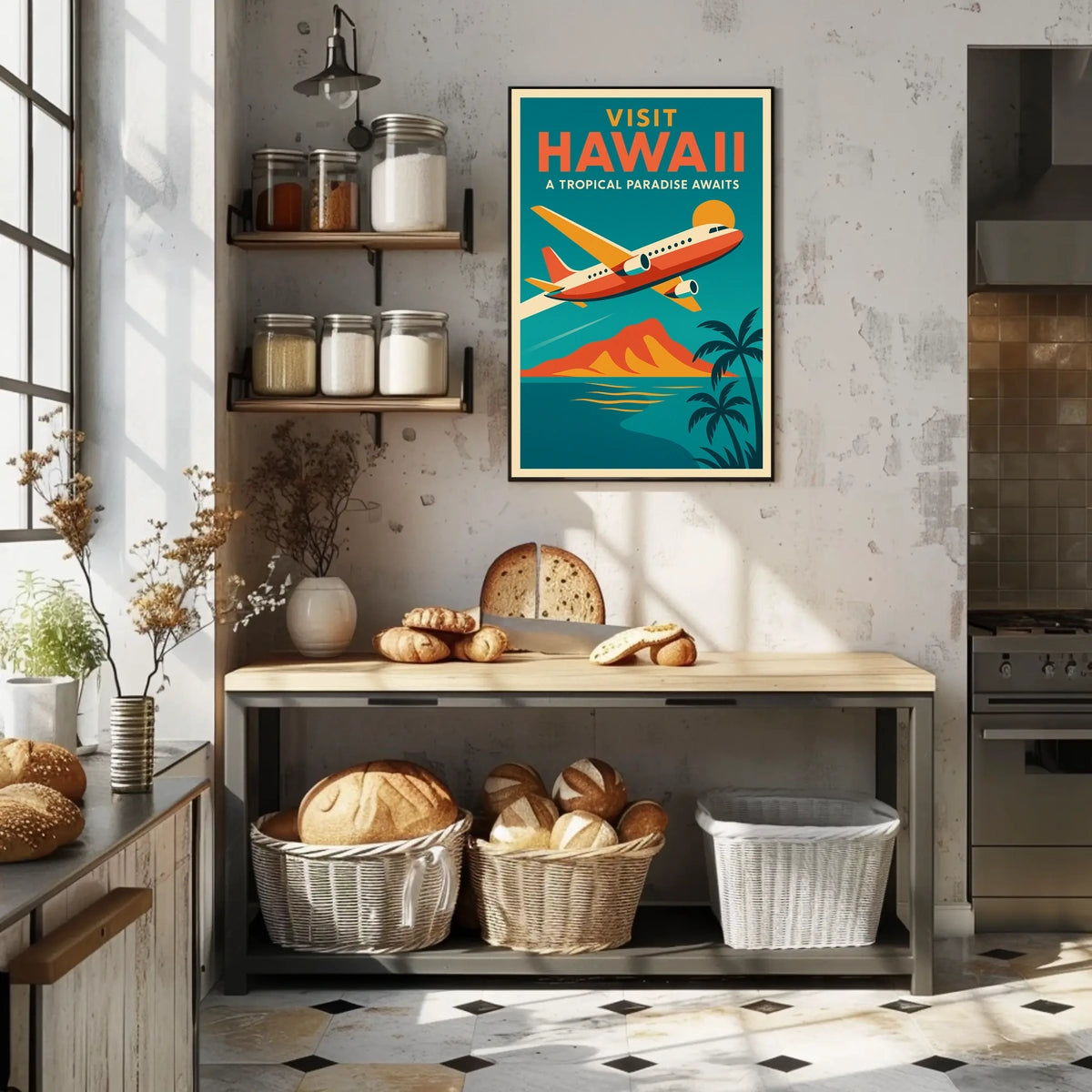 Hawaiian Adventure Scenic Flight Vintage Travel Poster