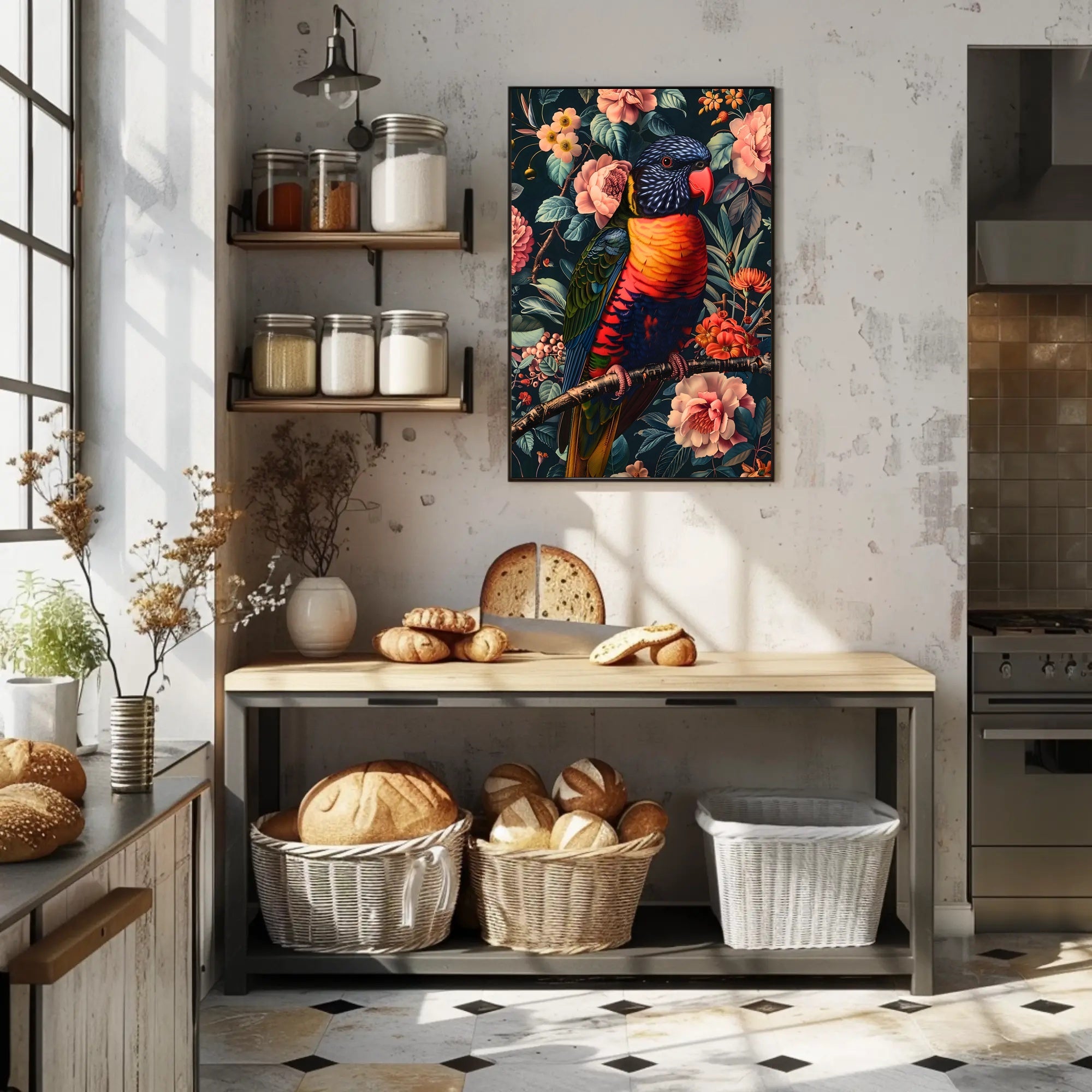 Vibrant Parrot Floral Paradise Poster Print