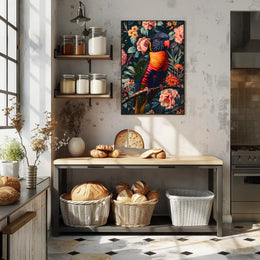 Vibrant Parrot Floral Paradise Poster Print