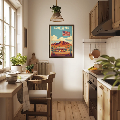 Scottsdale Arizona Desert Flag Cactus Vintage Travel Poster
