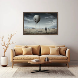 Surreal Metallic Sphere Floats in Desolate Sci-Fi Landscape Poster