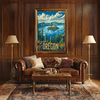 Crater Lake Sunset Reflection Travel Poster