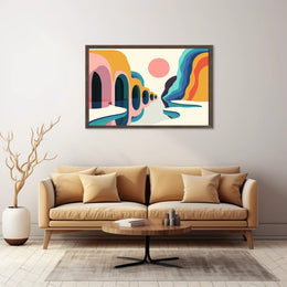 Vibrant Abstract Landscape Poster with Surreal Caves
