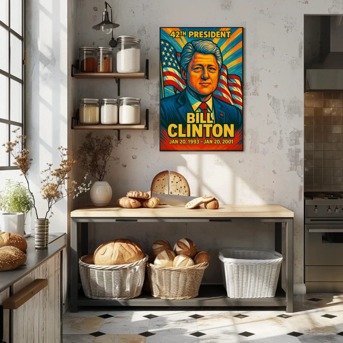 Bill Clinton 42nd President of the United States Colorful Comic Book Style Poster