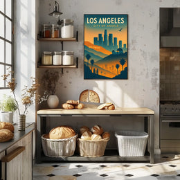 Los Angeles Retro Skyline Travel Poster Art