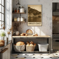 Amalfi Coast Vintage Poster Wall Art for Coastal Decor