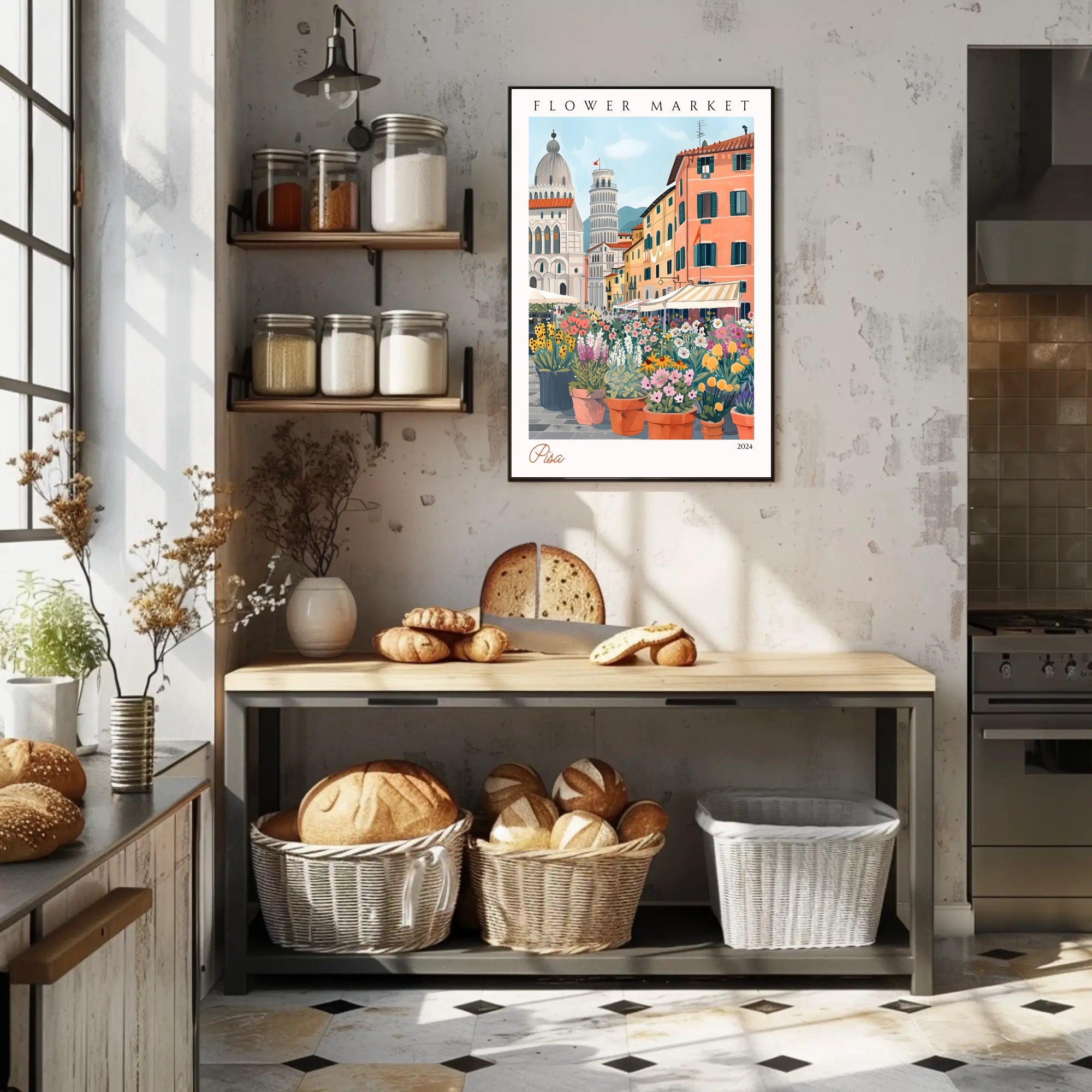 Vibrant Flower Market in Pisa Poster PosterGoat