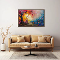 Dreamlike Woman Under Vibrant Abstract Tree Poster