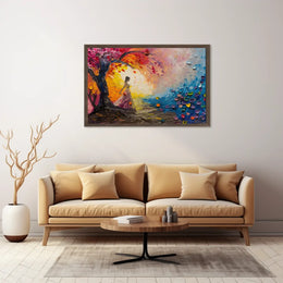 Dreamlike Woman Under Vibrant Abstract Tree Poster