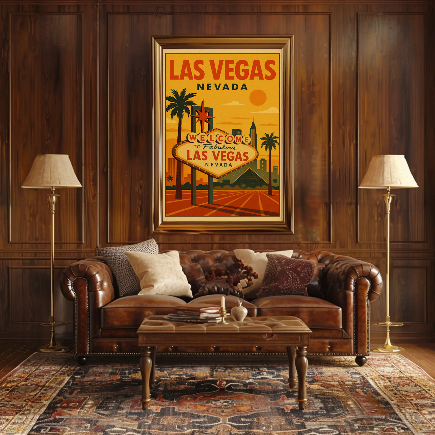 Sunset Las Vegas Nevada Welcome Sign Retro Poster