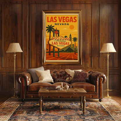 Sunset Las Vegas Nevada Welcome Sign Retro Poster