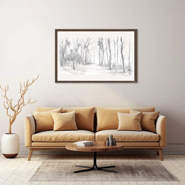 Tranquil Winter Forest Pencil Sketch Art Poster