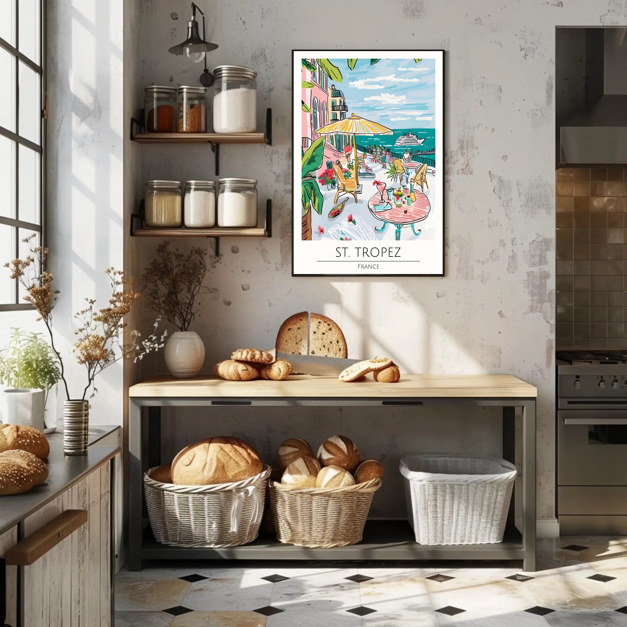 St. Tropez Sunlit Terrace Poster PosterGoat
