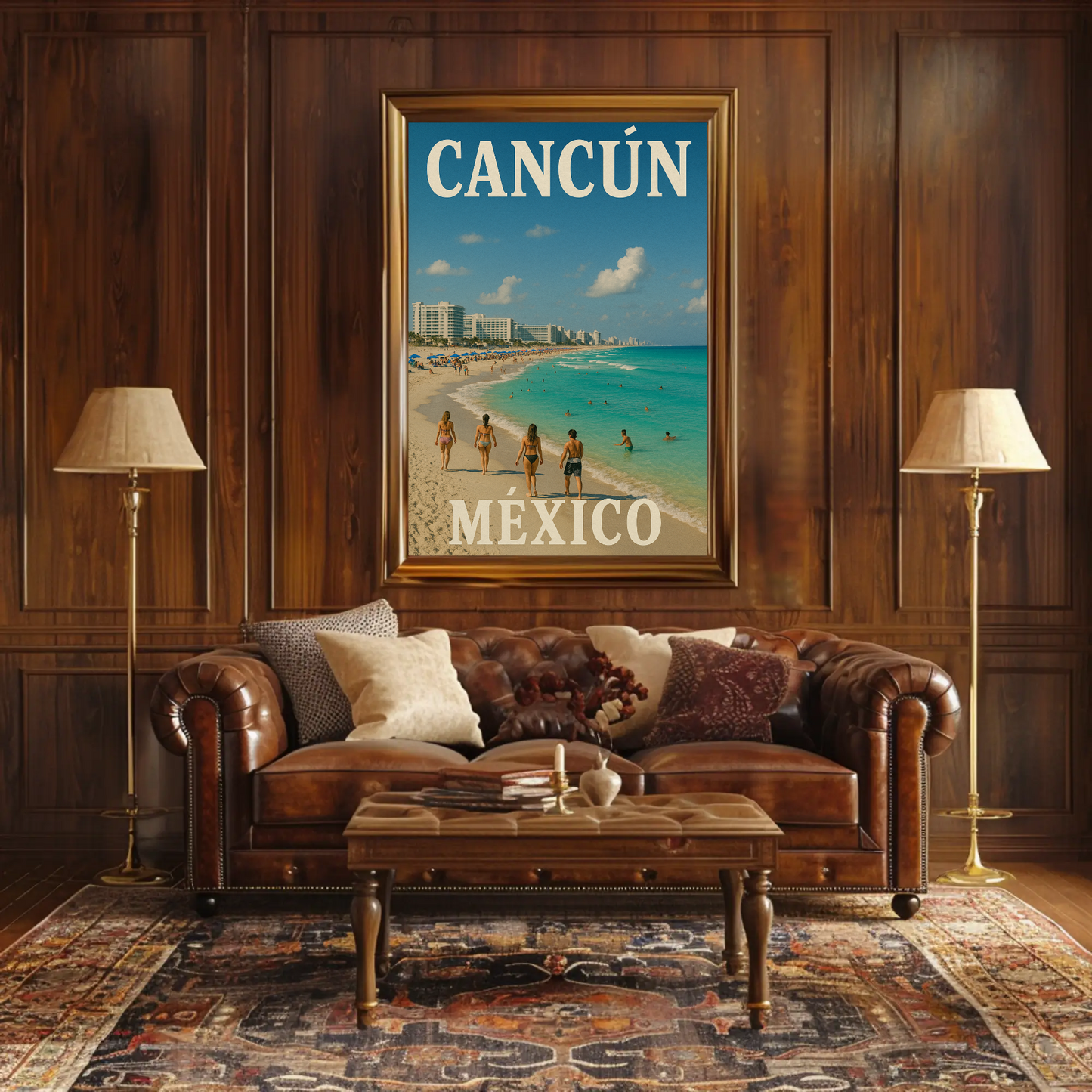 Cancun Mexico Beachfront Escape View Vintage Travel Poster