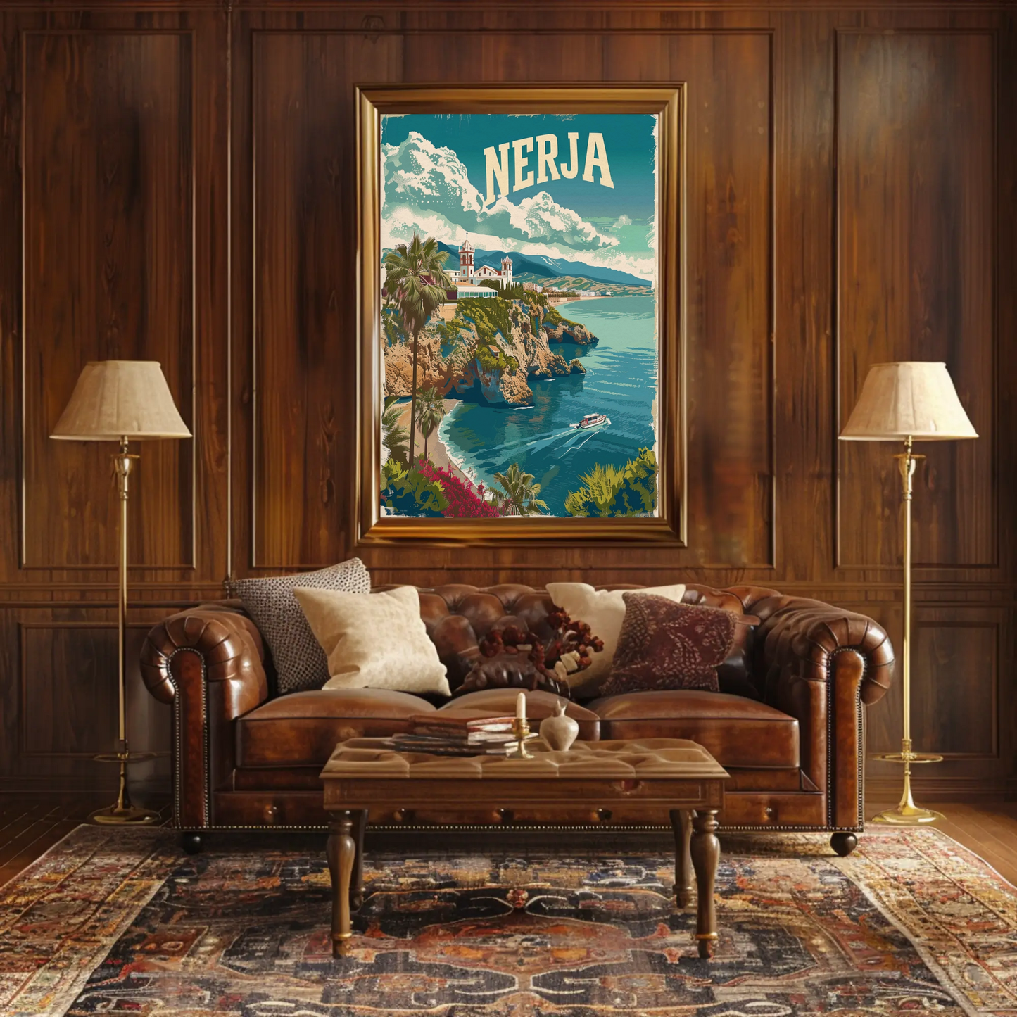 Nerja Cliffside Church and Coast Travel Poster