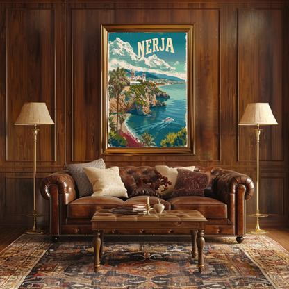Nerja Cliffside Church and Coast Travel Poster