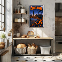 Chicago Skyline and Symbols Poster PosterGoat