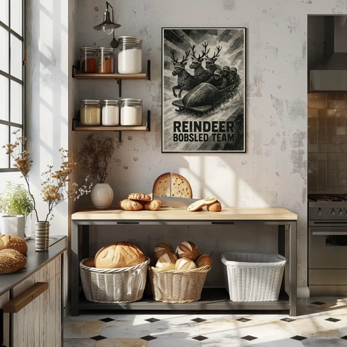Reindeer Bobsled Team Vintage Fantasy Sports Poster