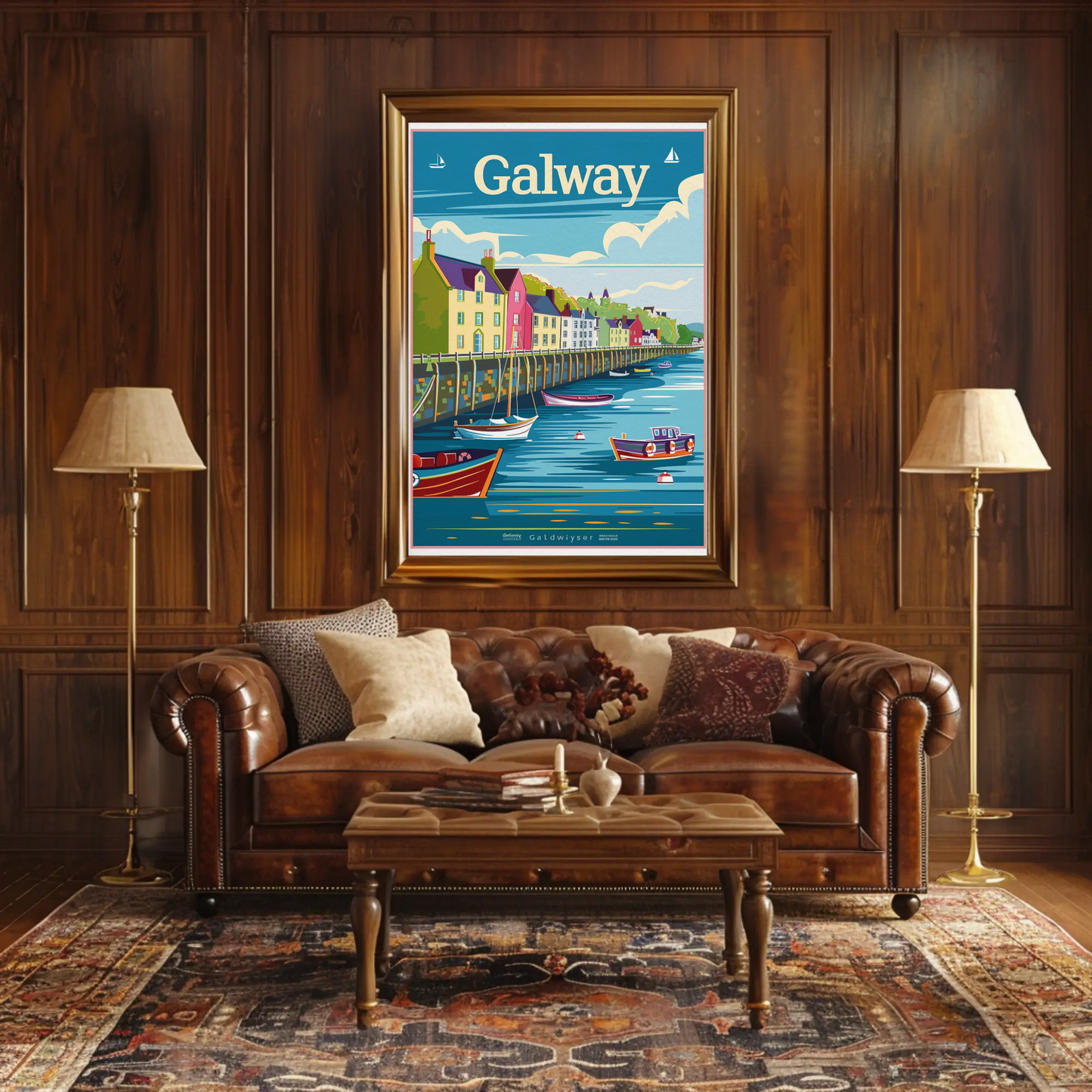 Colorful Waterfront Houses Galway Ireland Travel Poster