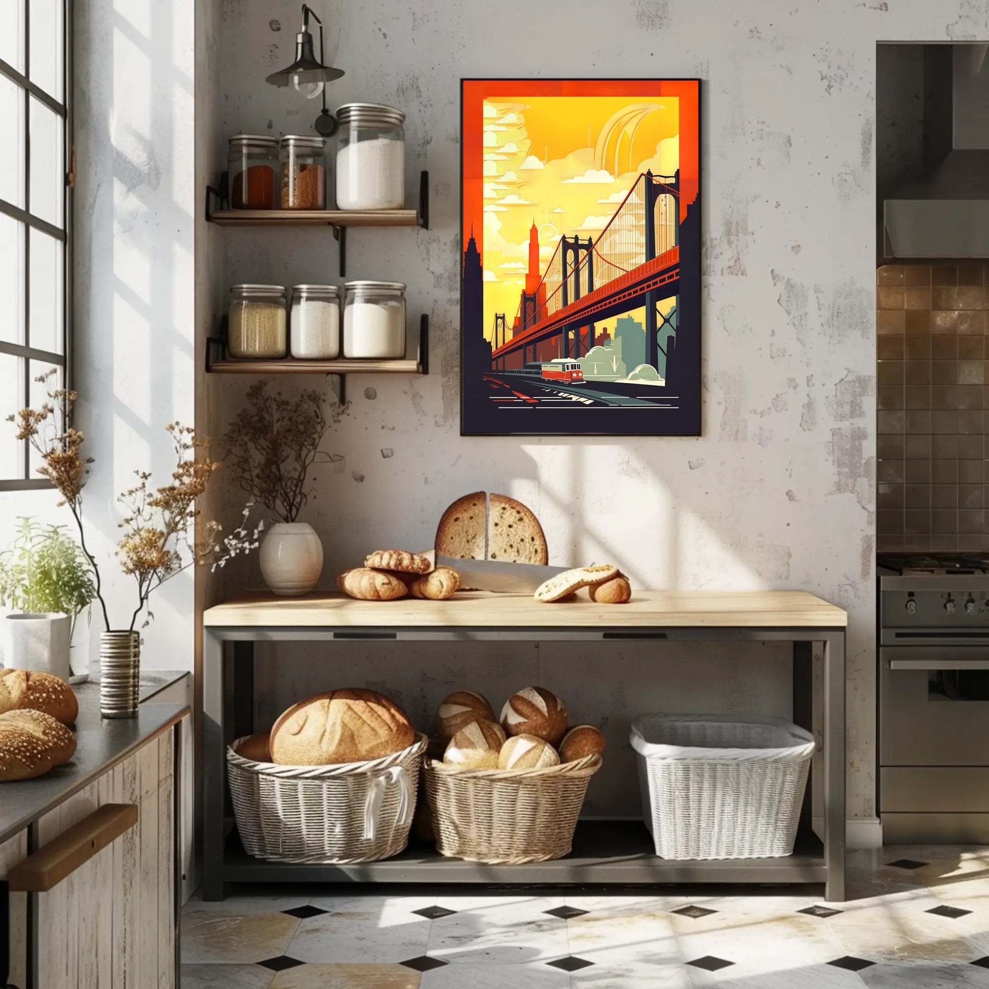 Urban Bridge Art Deco Poster