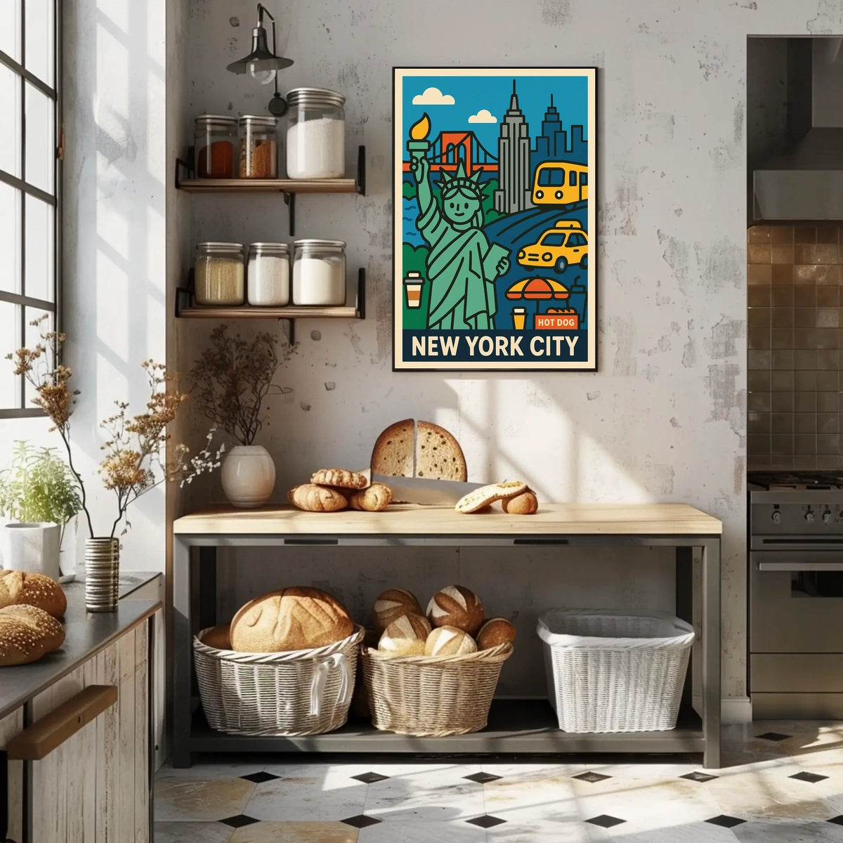 New York City Poster Vintage Cityscape Skyline Wall Art