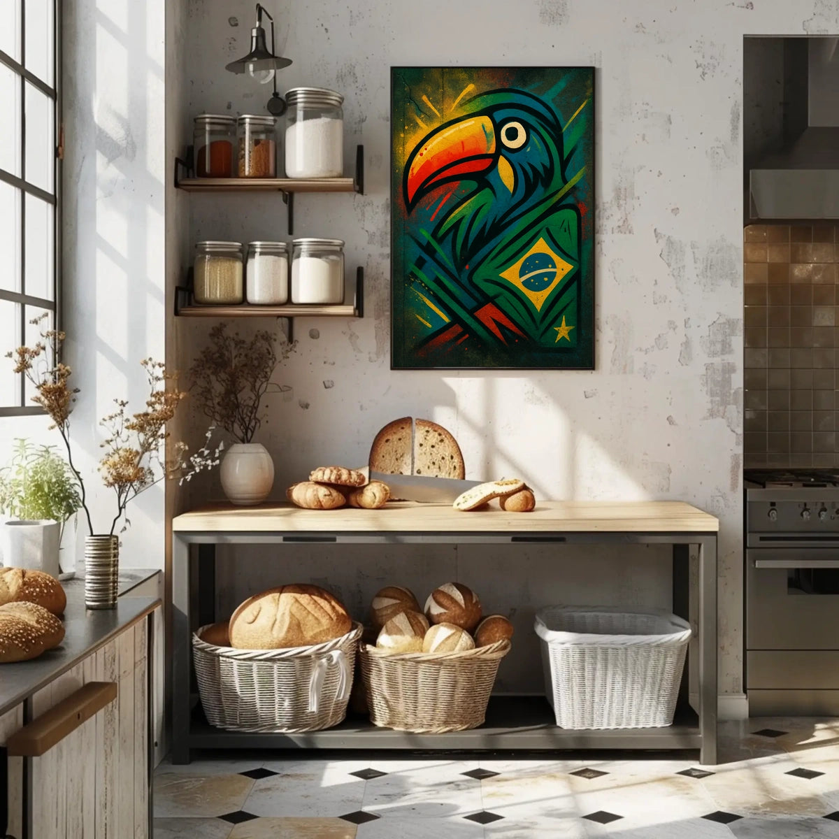Vibrant Toucan and Brazilian Flag Poster